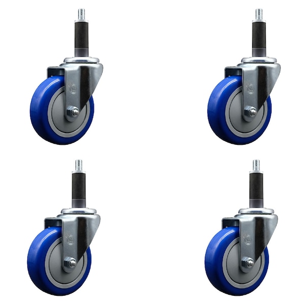 Service Caster 4'' SS Blue Poly Wheel Swivel 1'' Expanding Stem Caster Set, 4PK SCC-SSEX20S414-PPUB-BLUE-1-4 - main
